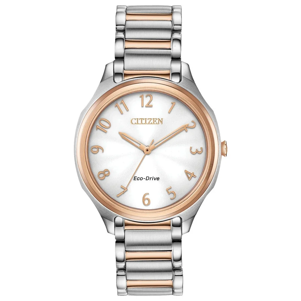 CITIZEN ECO DRIVE EM0756-53A WHITE DIAL TWO TONE BRACELET 35MM WOMENS WATCH